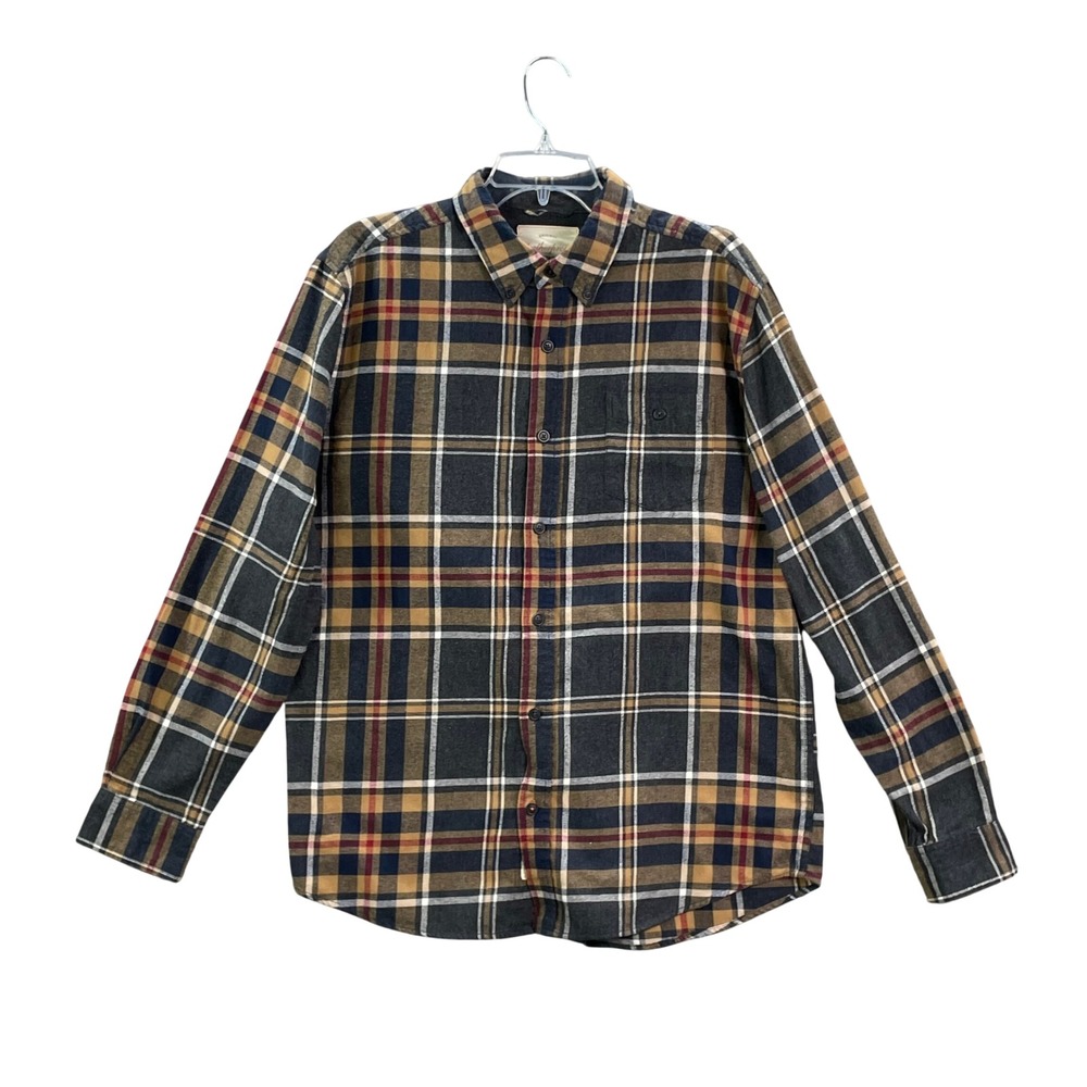 Weatherproof Vintage Flannel Shirt Men Large Brown Plaid Button Down Long Sleeve